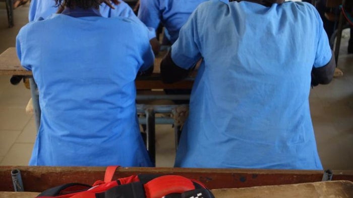 Secondary school girls in a classroom in a middle secondary school in Sédhiou, southern Senegal.