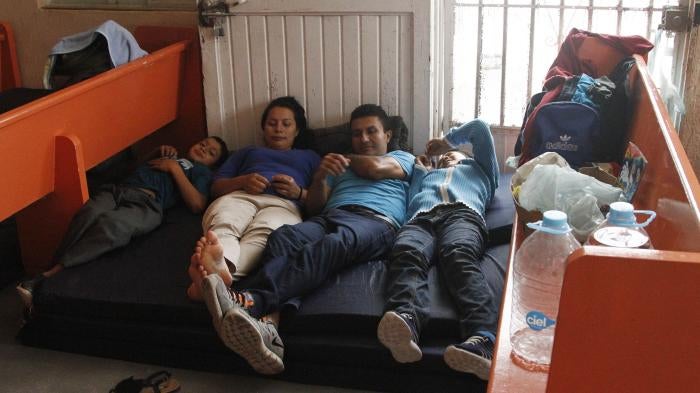 A Salvadoran family stays at the Buen Pastor migrant shelter in Ciudad Juárez, Mexico, in June 2019 while they wait for their asylum cases to be heard in US immigration court. 