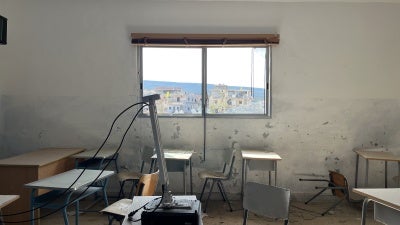Damage to a classroom in Naqqoura Intermediate Public School, Lebanon, January 31, 2025. 