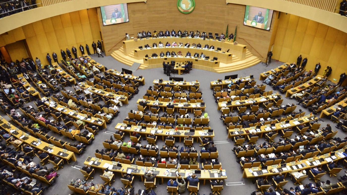 Delegates attend the opening session of the 33rd African Union (AU) Summit at the AU headquarters in Addis Ababa, Ethiopia on Feb. 9, 2020.