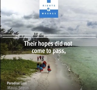 Screenshot of HRW audiogram depicting beach of Chagos.
