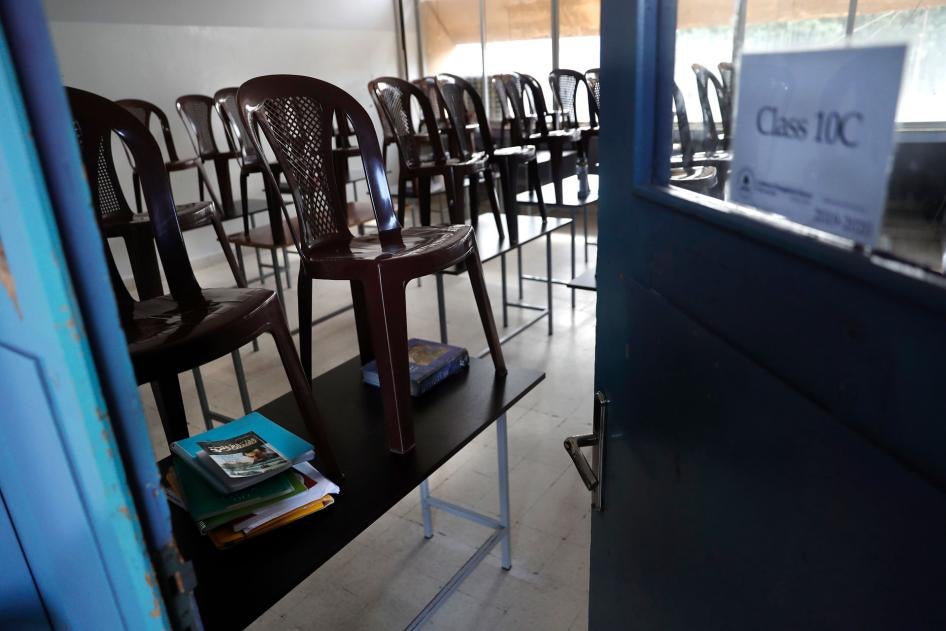 A classroom sits empty at a school in Loueizeh, east of Beirut, Lebanon, March 2, 2020.