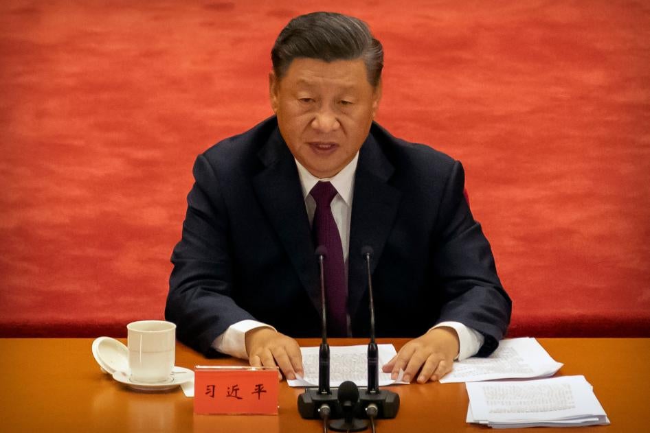 Chinese President Xi Jinping speaks during an event to honor some of those involved in China's fight against Covid-19 at the Great Hall of the People in Beijing, September 8, 2020.