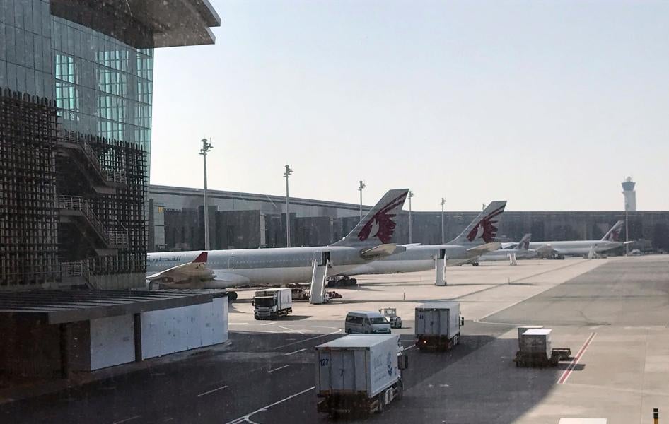 Airplanes are seen parked at the Hamad International Airport in Doha, Qatar, June 16, 2017. 