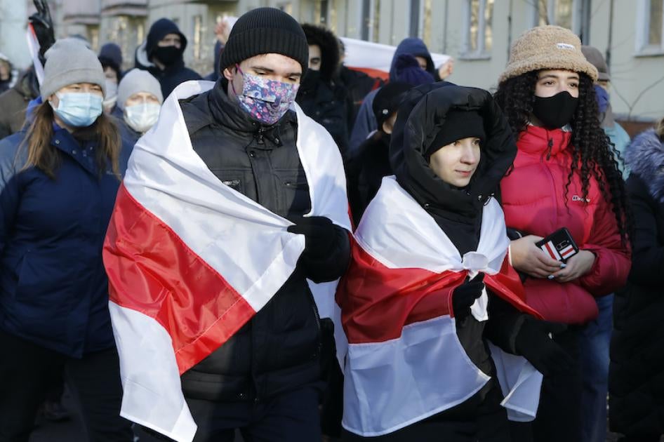 Young demonstrators during an opposition rally to protest the official presidential election results in Minsk, Belarus, 6 December 2020.