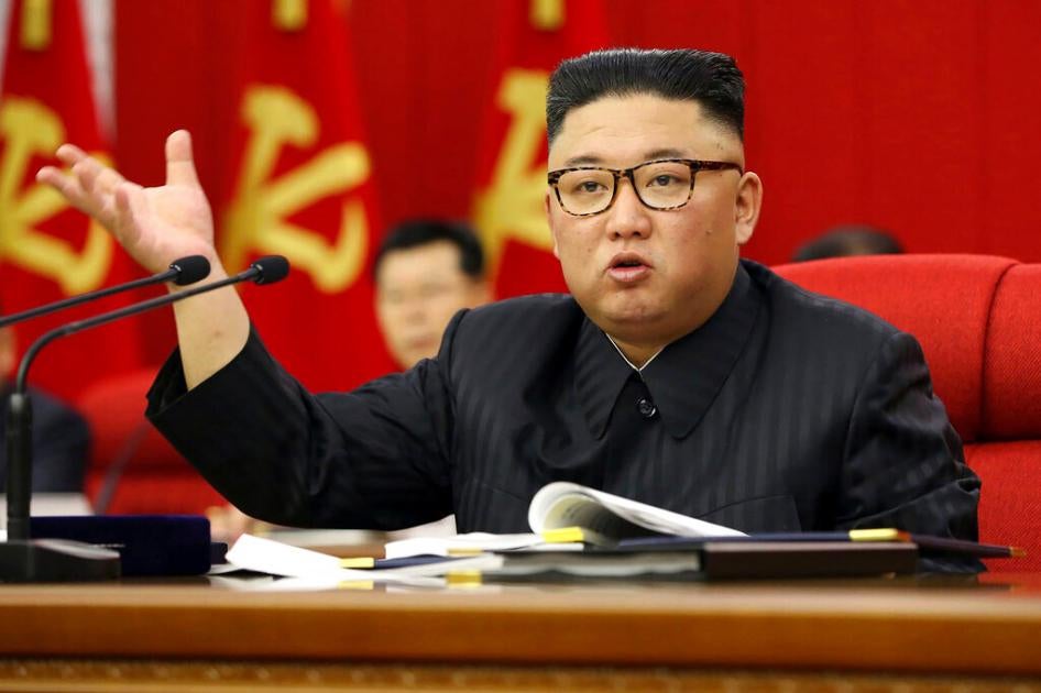 North Korean leader Kim Jong Un speaks during a Workers' Party meeting in Pyongyang, North Korea, Tuesday, June 15, 2021. 