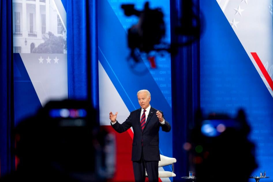 President Joe Biden speaks at a CNN town hall at Mount St. Joseph University in Cincinnati, OH on July 21, 2021.