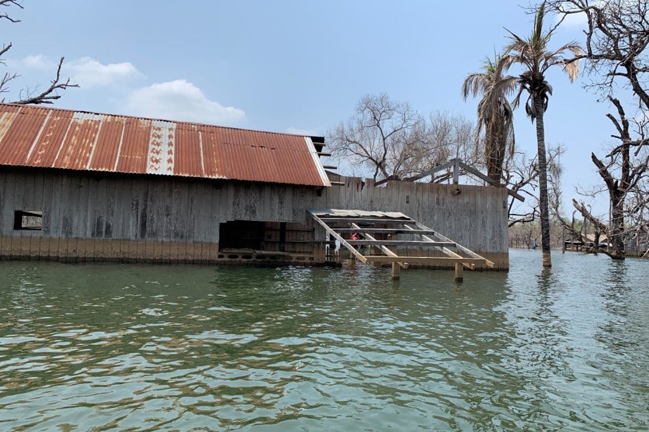 A building partially submerged underwater