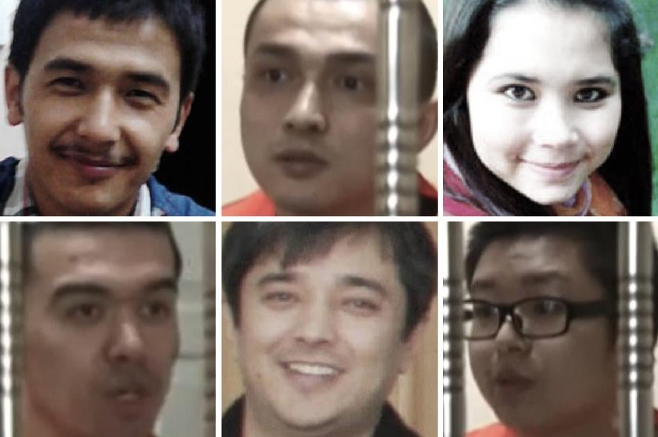 Ilham Tohti's students, from upper left: Mutellip Imin, Perhat Halmurat, Atikem Rozi; lower left: Shohret Nijat, Akbar Imin, Luo Yuwei.