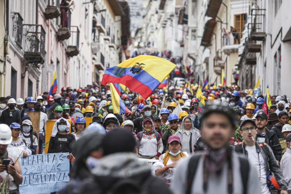 Indigenous demonstrators protest on the streets of the capital for the 15th consecutive day on June 27, 2022 in Quito, Ecuador.