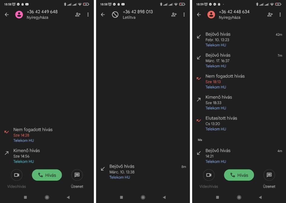 Screenshots of 3 phone calls