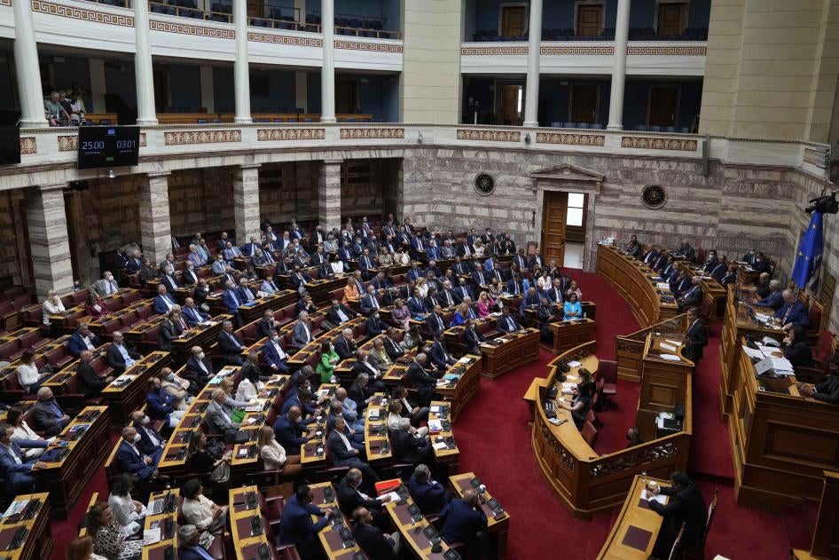Greece's Prime Minister Kyriakos Mitsotakis speaks during a parliament session in Athens, Greece, Friday, Aug. 26, 2022. 