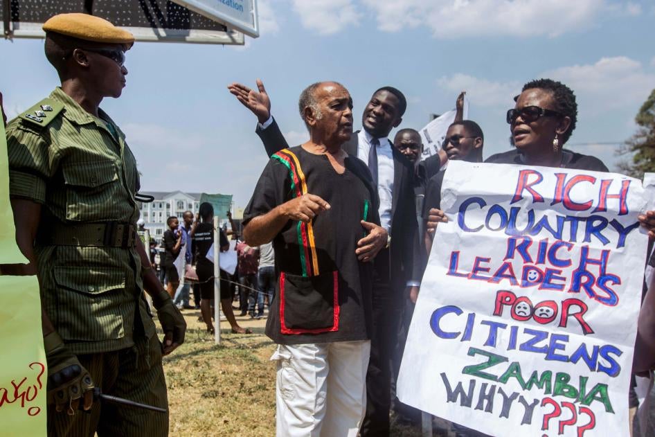 outside protest zambia human rights watch