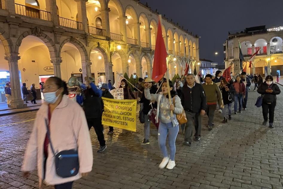 A peaceful protest in the main square in Arequipa