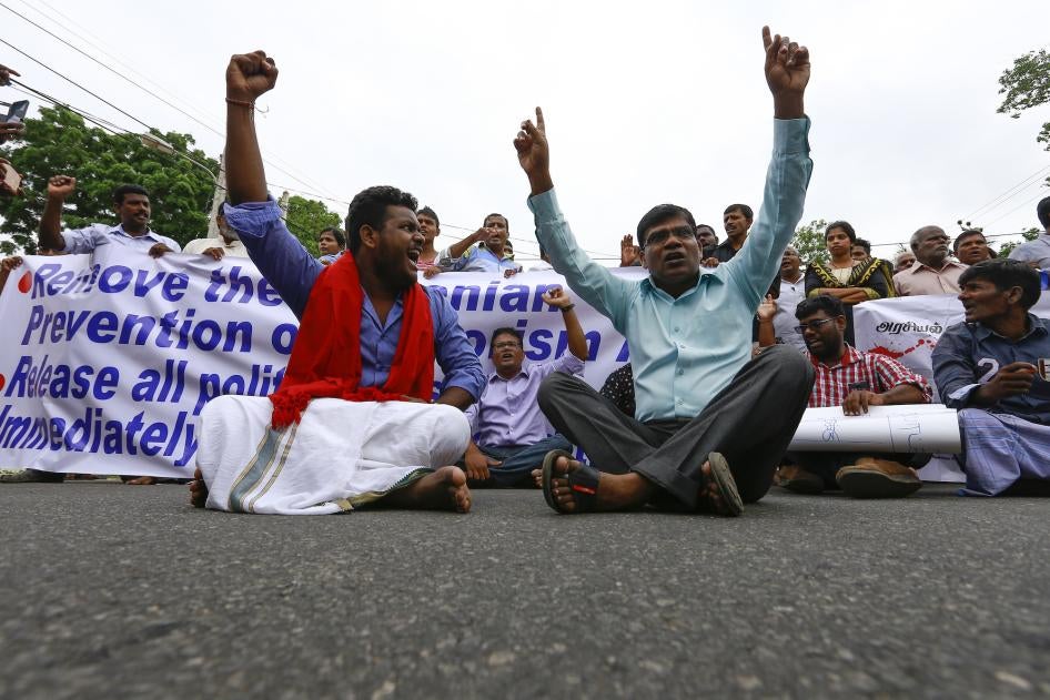 Activists call for the release of Tamils held under the Prevention of Terrorism Act in Jaffna, northern Sri Lanka, October 13, 2017. 