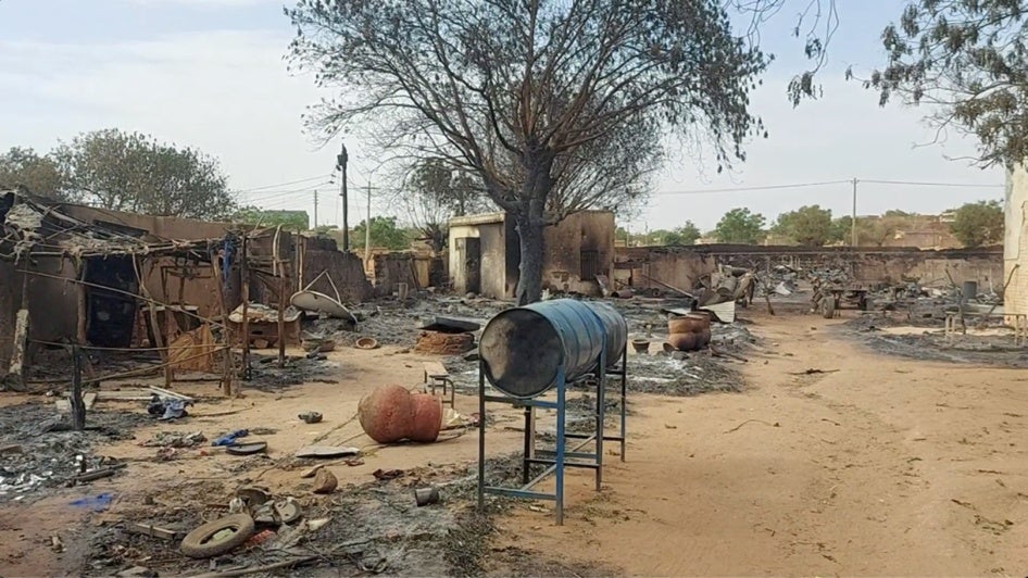 Burnt remains of a school