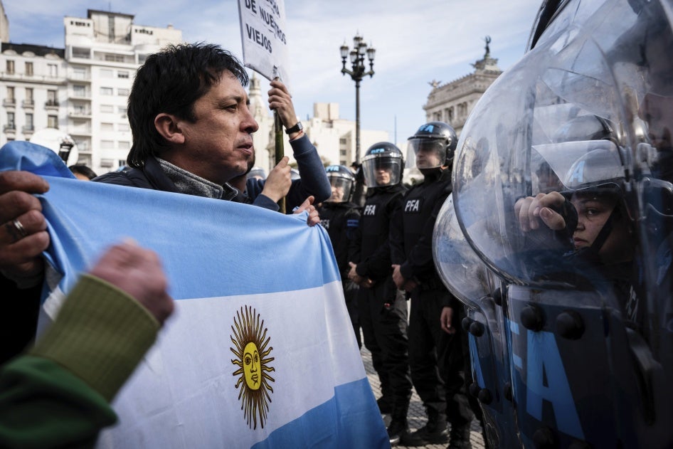 Tens of thousands of retirees, unions and organizations mobilize in front of Argentina’s National Congress to protest President’s Javier Milei's veto of the Pension Mobility Law, Buenos Aires, Argentina, September 11, 2024. 