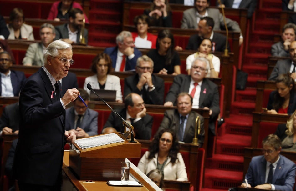 French Prime Minister Michel Barnier delivers his general policy statement to the French National Assembly in Paris, France on October 1, 2024. 