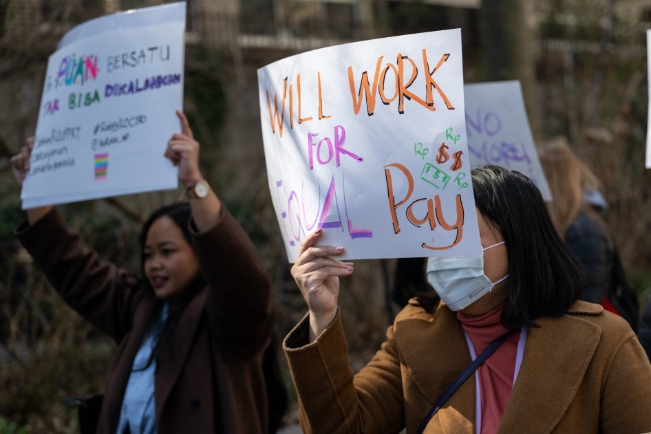 Protesters for women’s rights and equal pay at a rally on International Women’s Day outside the United Nations on March 8, 2023 in New York City.  