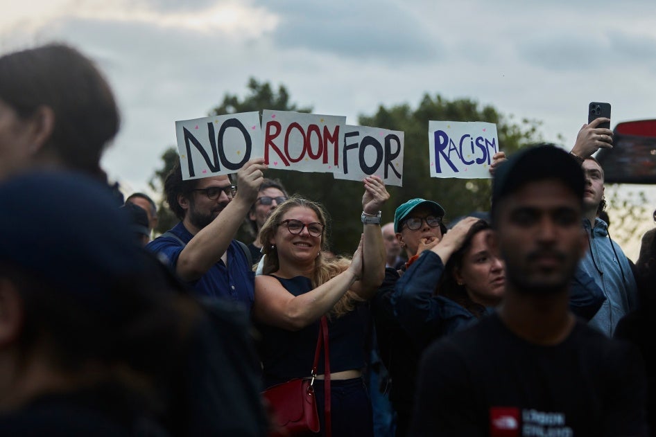 Thousands of peaceful protesters stand up for rights in an Anti-Racism Protest in London, UK, August 7, 2024.