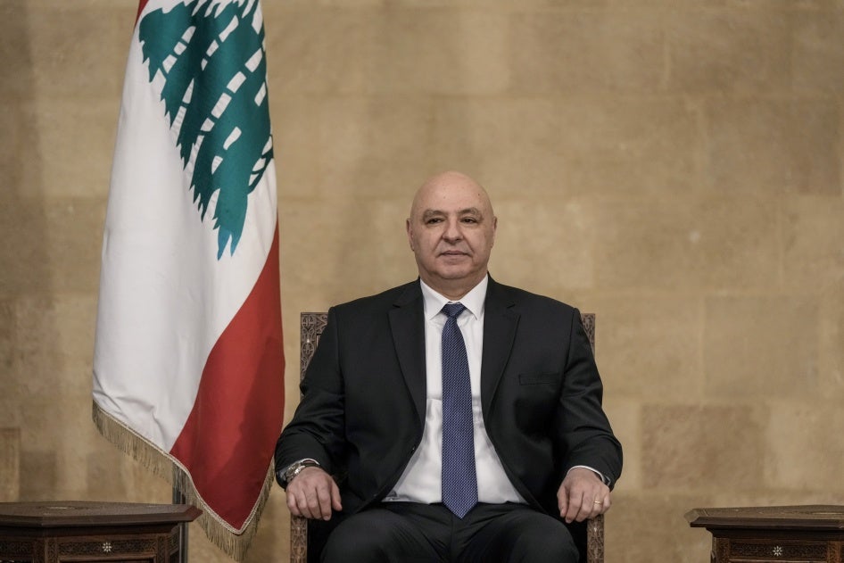 Newly elected Lebanese President Joseph Aoun sits at the presidential palace in Baabda, east of Beirut, January  9, 2025.