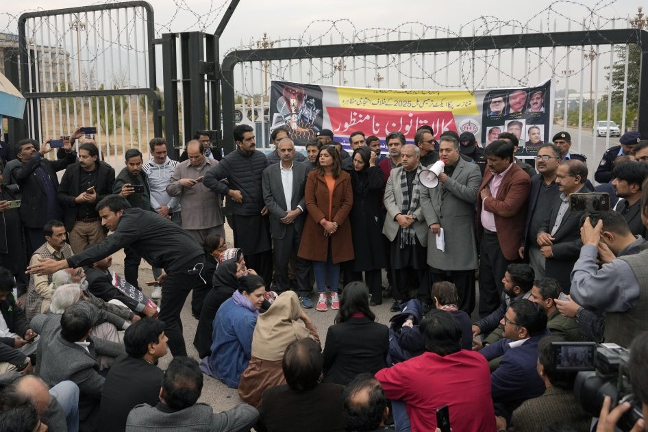 Journalists protest against the Prevention of Electronic Crimes Act, Islamabad, Pakistan, January 28, 2025.