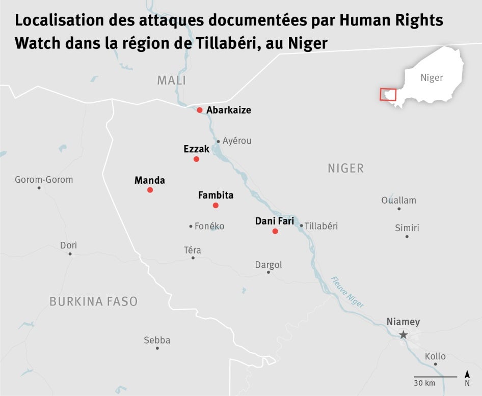 Carte des attaques dans la région de Tillabéri au Niger.
