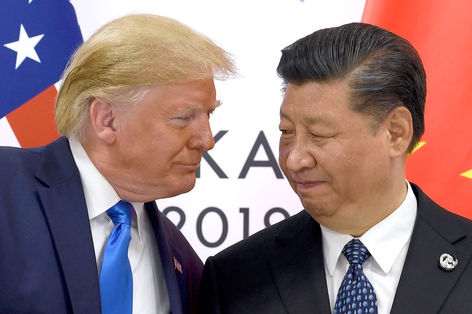​US President Donald Trump, left, meets with Chinese President Xi Jinping during a meeting on the sidelines of the G-20 summit in Osaka, Japan, June 29, 2019.