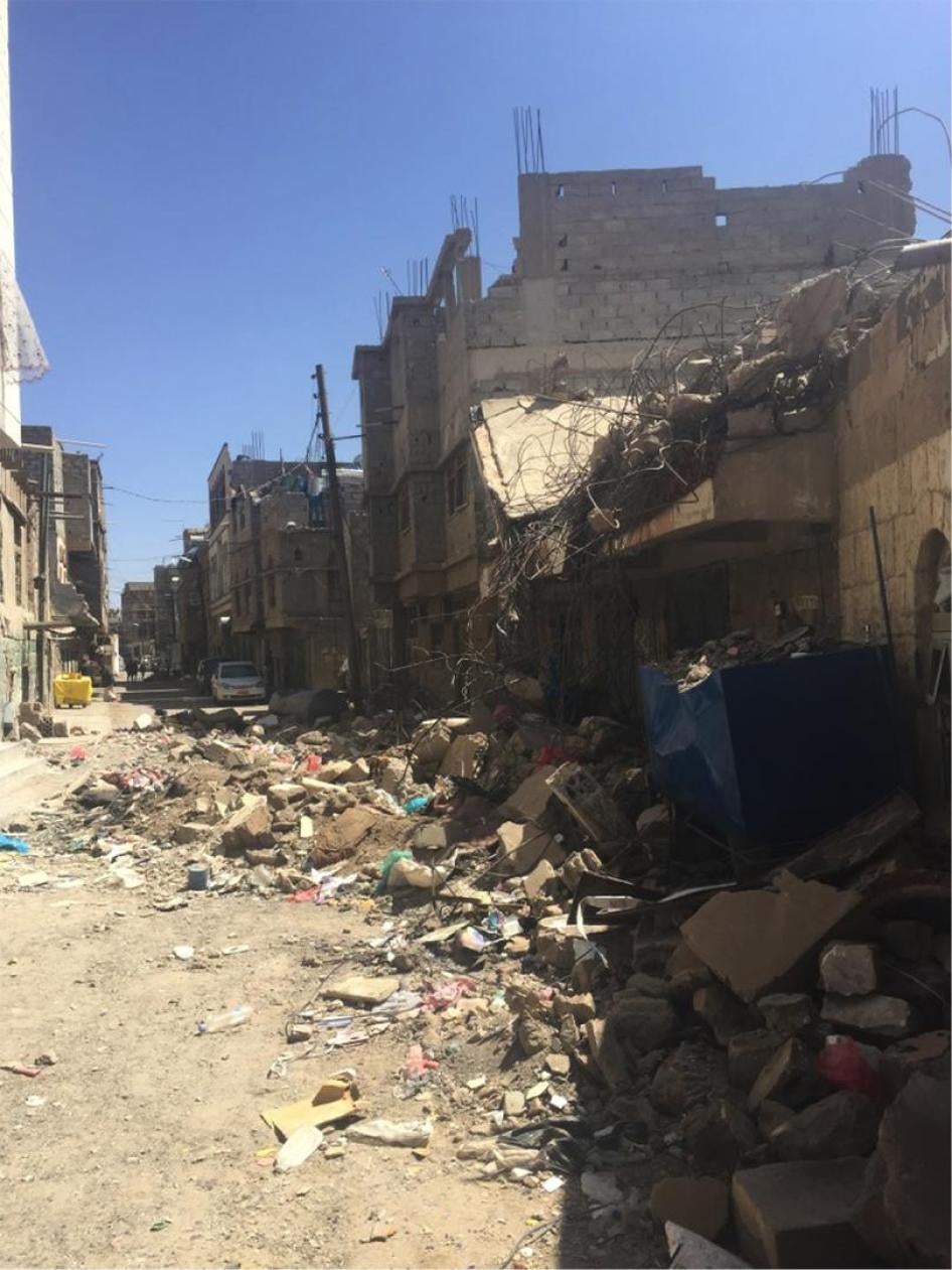 The entrance to the home of Muhammad Munfarih, which was destroyed in a fourth airstrike on the residential neighborhood of al-Hassaba in Sanaa on September 21, 2015. The airstrike killed Munfarih and 17 other members of his family. 