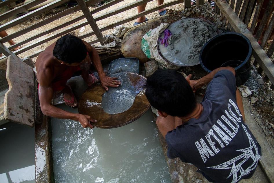 Mercury is mixed with gold ore.   