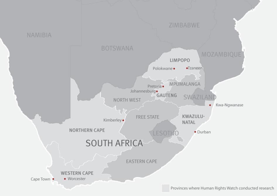 Provinces where Human Rights Watch conducted research