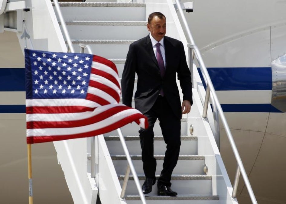 Azerbaijan President Ilham Aliyev arrives at O'Hare International Airport before the start of the NATO summit in Chicago May 19, 2012.