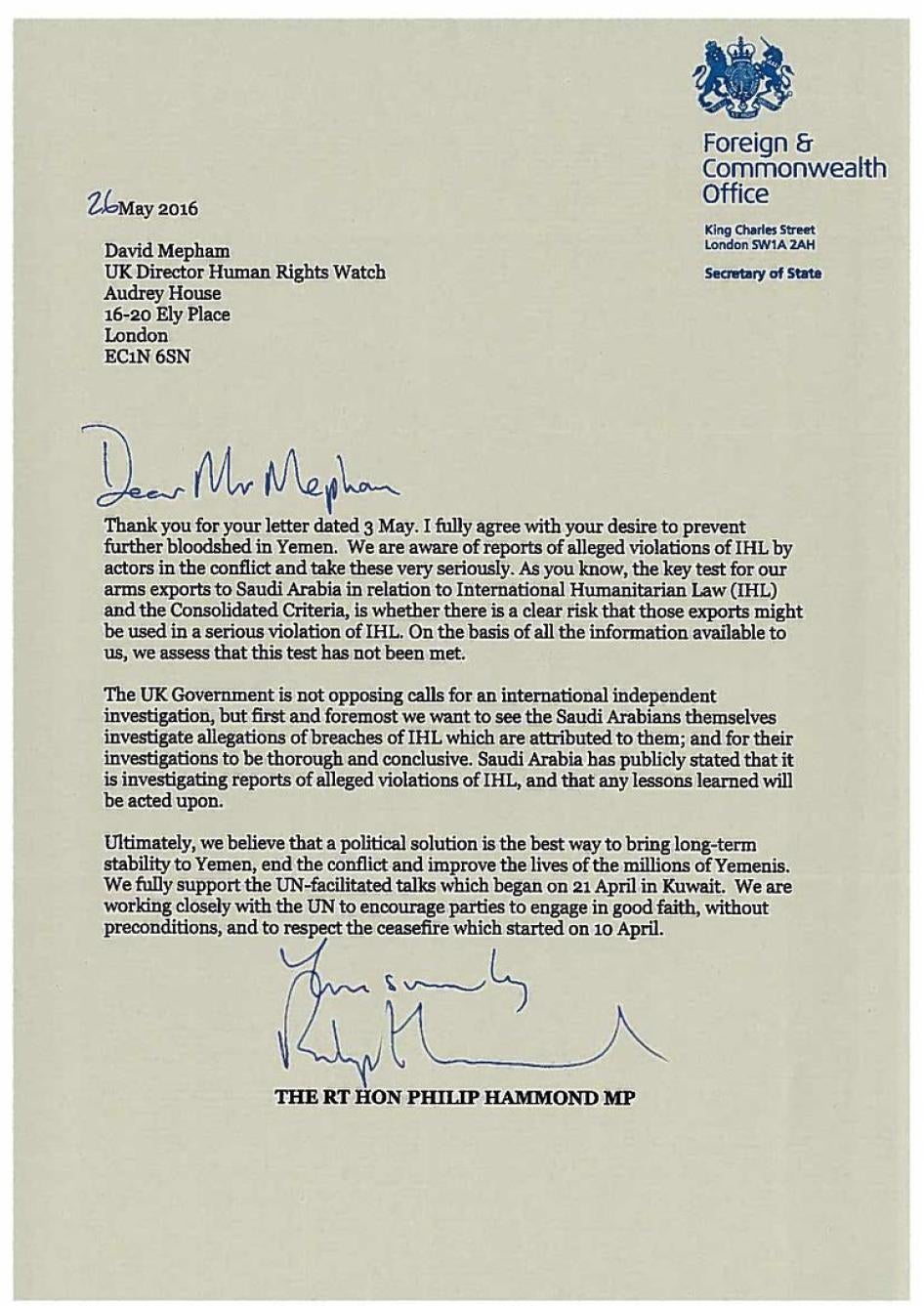 Reply from Philip Hammond