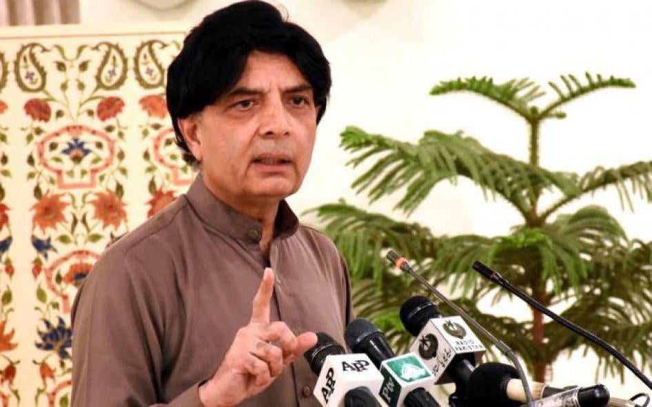 Pakistan's Minister of the Interior, Chaudhary Nisar Ali Khan, gestures at a press conference in Islamabad in 2014. 