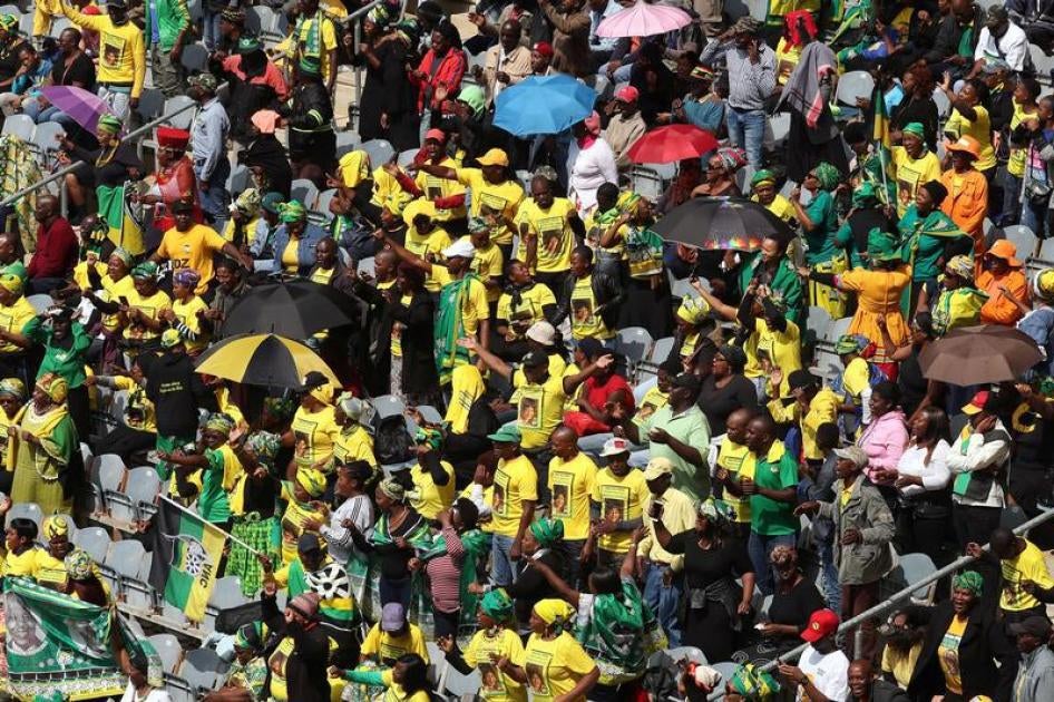 Mourners attend a memorial service for Winnie Madikizela-Mandela at Orlando Stadium in Johannesburg's Soweto township, South Africa April 11, 2018.
