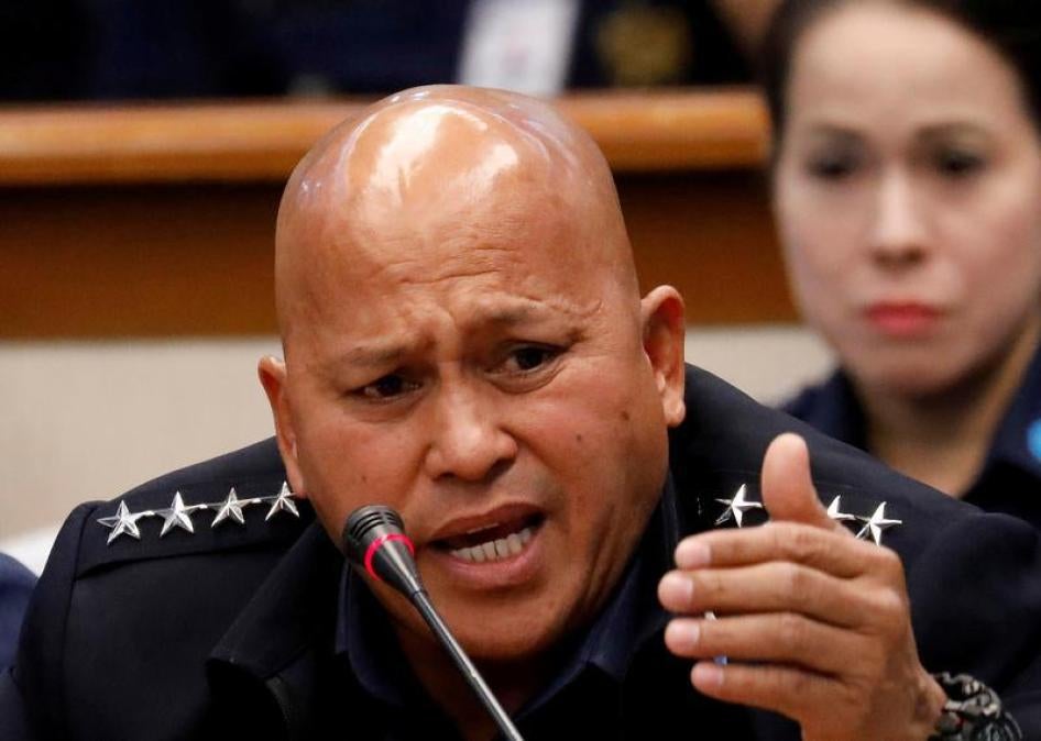 Philippine National Police chief Ronaldo dela Rosa testifies during a senate hearing on the killing of 17-year-old Kian delos Santos, in Pasay, Metro Manila, Philippines September 5, 2017.