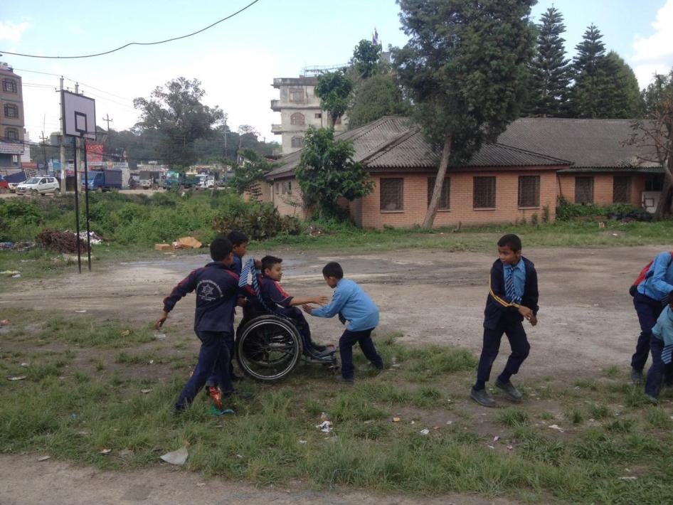  Children on a playground in a public school in Jorpati, Kathmandu, Nepal. May 2018 Human Rights Watch.