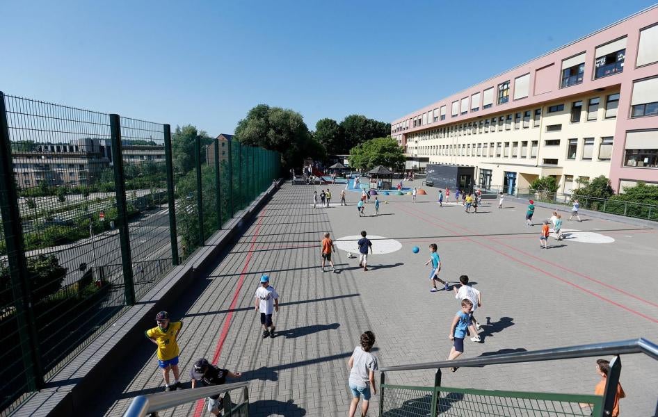 Children in the playground of a European School in Brussels. 