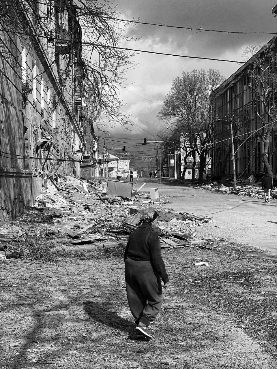 Damaged buildings on Mira Avenue in Mariupol 