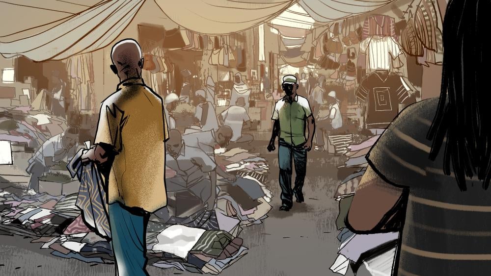 Illustration of a crowded market 