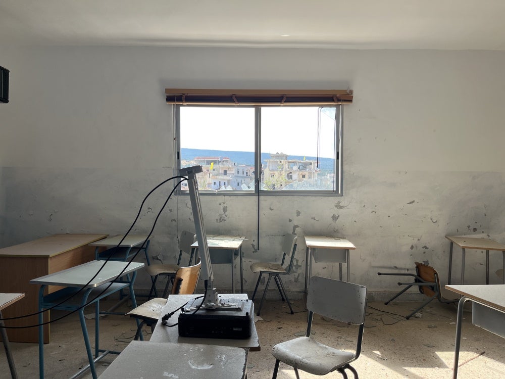 Damage to a classroom in Naqqoura Intermediate Public School, Lebanon, January 31, 2025. 