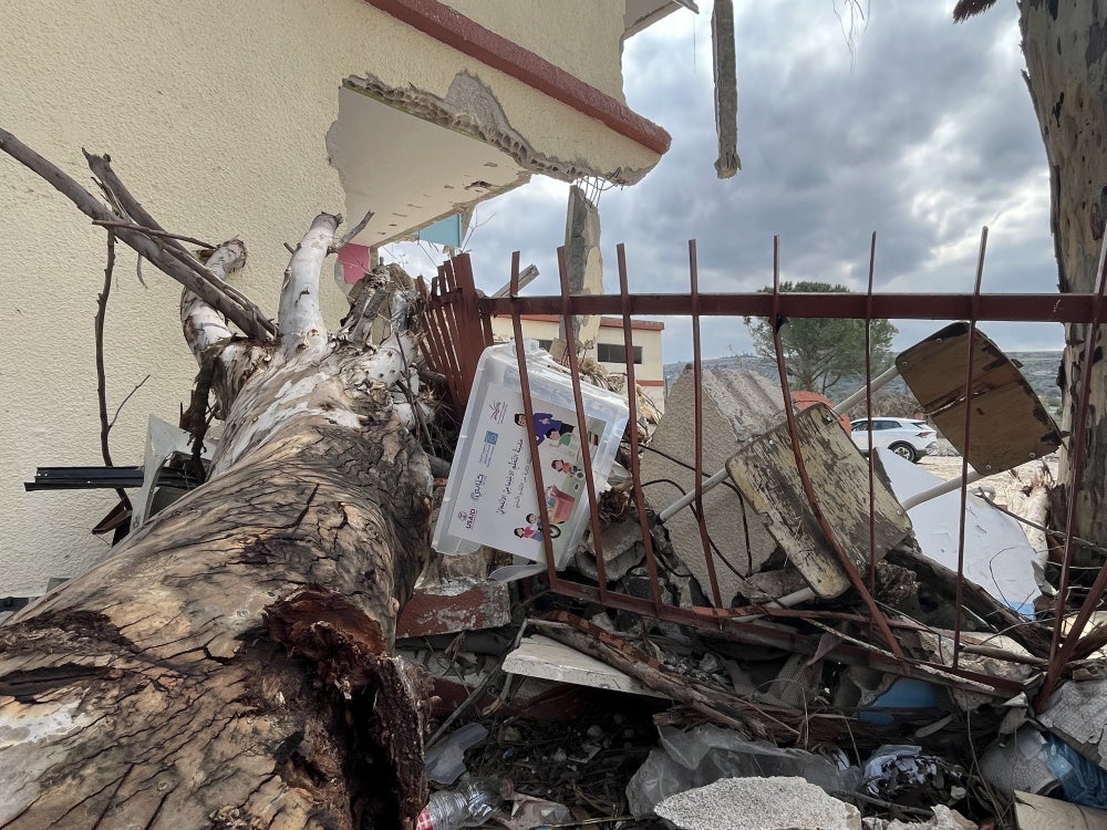 Damage to Yarine Intermediate Public School, Lebanon, March 6, 2025.