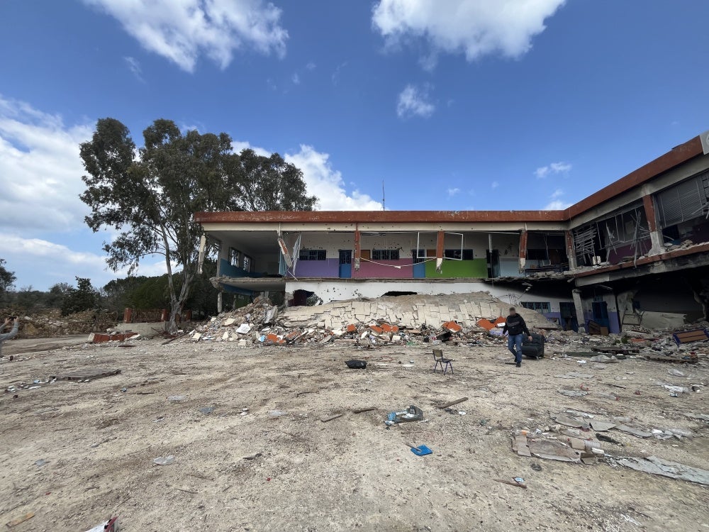 Destruction in and around Yarine Intermediate Public School, Lebanon, March 6, 2025.