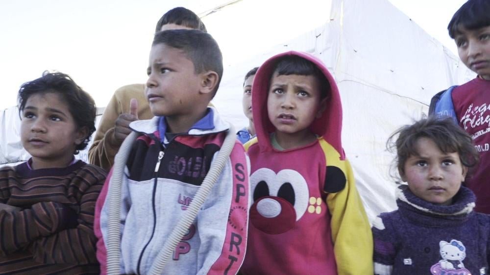 Syrian children in an informal refugee camp in the Bekaa Valley.