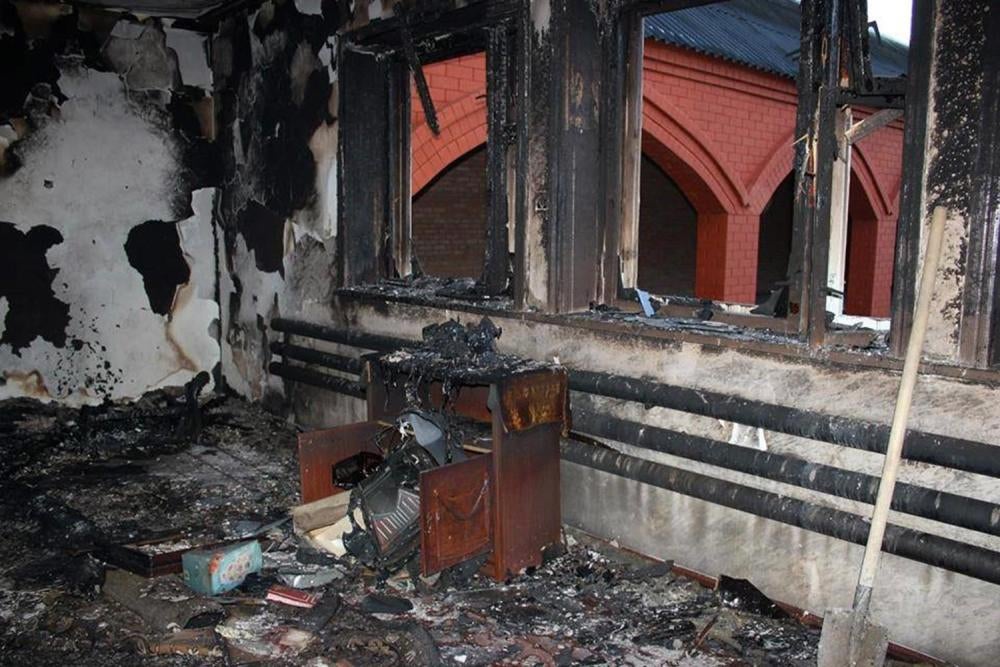 Destroyed house belonging to a family of an alleged insurgent in Yandi village of Chechnya, December 2014. 