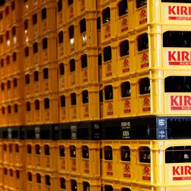 Plastic crates containing Kirin brand beer at the Kirin Brewery Co. factory in Yokohama, Japan, June 2019. 
