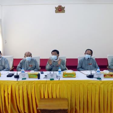 Members of the Union Election Commission  during a press conference in Naypyitaw, Myanmar on Thursday, June 4, 2020. 