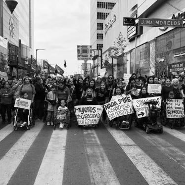 Women with disabilities demonstrate against violence in Mexico City, Mexico, March 8, 2020. 