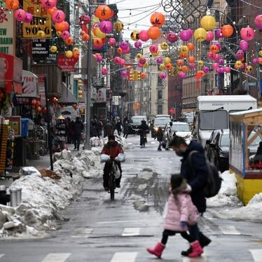 Decorative lanterns hang above Mott street in Manhattan's Chinatown district before the start of the Chinese Lunar New Year, New York, NY, February 9, 2021. 