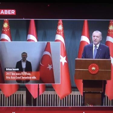 Screenshot of a broadcast on TRT TV on July 5 2021, in which Turkey's President Recep Tayyip Erdoğan announces that the intelligence services have transported Orhan İnandı from Kyrgyzstan to Turkey.